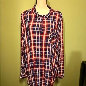 Torrid Red and Blue Plaid Button-Down Shirt